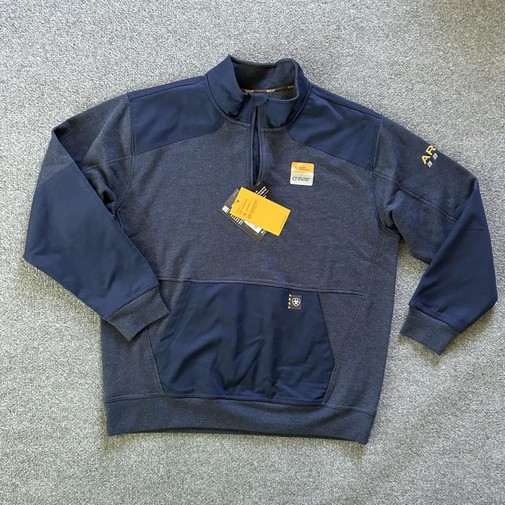 Ariat Jacket Mens XL Blue Rebar Workman 1/4 Zip Duracanvas Fleece Pullover - Picture 2 of 11